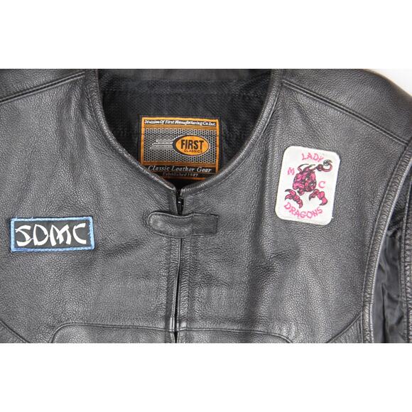 First Classics Vest Leather Gear Men’s Large Black Motorcycle Patches Straps - Picture 3 of 14